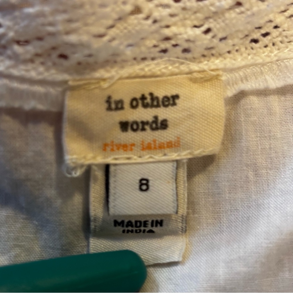 River Island Sz 8 White Spaghetti straps mini dress Blue embroidery detail - Picture 5 of 9